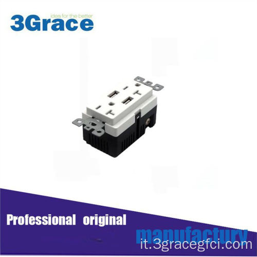 Presettacolo duplex a doppio socket caricatore USB 20A 125 V.